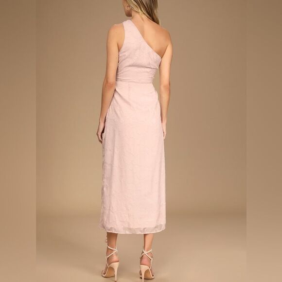 Lulus Dreamy Desires Blush Pink Floral Burnout One Shoulder Midi Dress - Picture 2 of 14